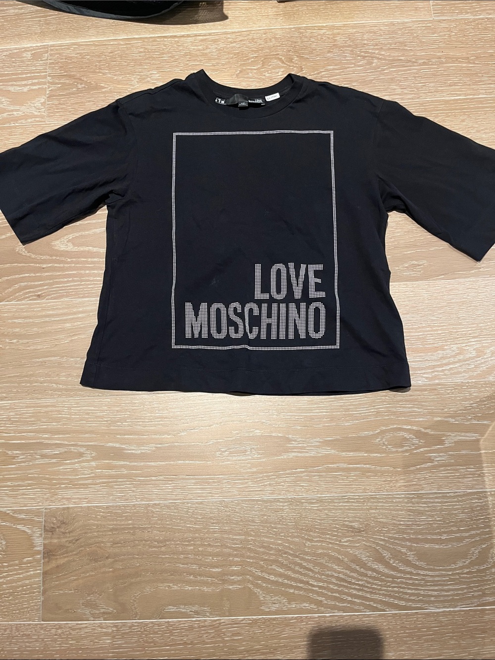 Love Moschino Black Short Sleeve Tee with Silver Logo Box